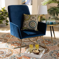 Baxton Studio SF1802-Navy Blue Velvet/Gold-CC Sennet Glam and Luxe Navy Blue Velvet Fabric Upholstered Gold Finished Armchair